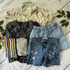 Girls Size 15 16 Lot Shorts Shirts Madewell H&M Western Half Zip Sweatshirt